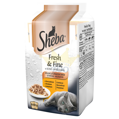 SHEBA kotike 6x50g Fresh &amp; Fine - märg toit kassidele kastmes (kana, linnuliha, kalkun)