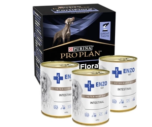 PURINA PVD FortiFlora Dog 30 kotikest + 3x ENZO VET Intestinaalne dieet koertele lambalihaga 400g