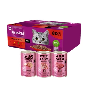 WHISKAS Adult kotikesed 80 x 85 g Classic Meals - märgtoit täiskasvanud kassidele, kastmega (veiseliha, kana, lambaliha, linnuliha)