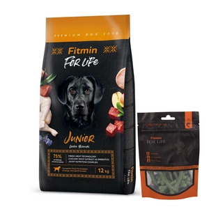 FITMIN For Life Junior suurtele tõugudele 12kg + FITMIN hambaravi koertele merevetikaga 70g