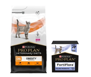 PURINA Veterinary PVD OM Obesity Management kassidele 5kg + PURINA PVD FortiFlora Cat 30 kotikest