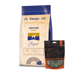 FITMIN Maxi Senior 12kg + FITMIN Hambaravi koertele merevetikaga 70g