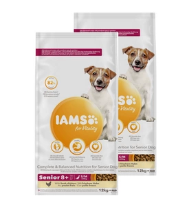 IAMS kuivtoit Vitality vanematele väikestele ja keskmise suurusega koertele, värske kanaga 2x12kg