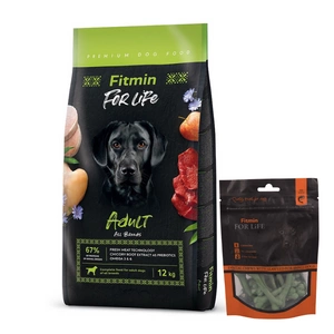 FITMIN For Life Adult All Breeds 12kg + FITMIN Hambaravi koertele merevetikaga 70g