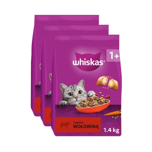 WHISKAS Adult 1,4 kg - kuiv täistoit täiskasvanud kassidele, maitsva veiselihaga