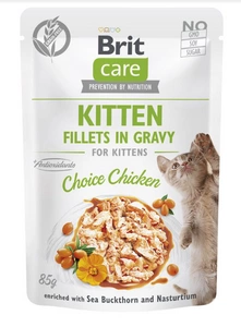 BRIT CARE Cat Kitten Fillet in Gravy Choice Chicken Enriched with Sea Buckthorn and Nasturtium 85g