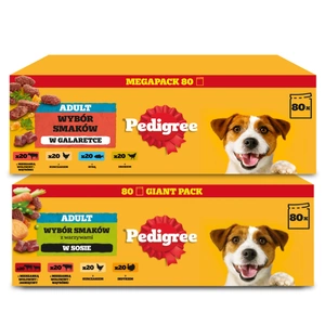 PEDIGREE® Adult märgtoit täiskasvanud koertele, maitsete valik kastmes, 80 x 100 g