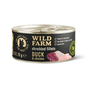 WILD FARM Fillets Duck&Chicken 70g - teraviljavaba märja kassitoit, filee puljongis