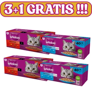 WHISKAS Adult paketėliai 40 x 85 g Fishy Treats - drėgnas maistas suaugusioms katėms drebučiuose (su lašiša, tunu, menke, balta žuvimi)