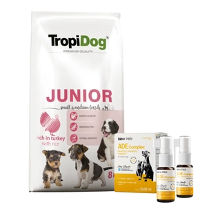 TROPIDOG Premium Junior väikestele ja keskmise suurusega koertele lõhe ja riisiga 8kg