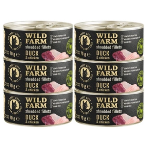WILD FARM Fillets Duck&Chicken 70g - teraviljavaba märja kassitoit, filee puljongis
