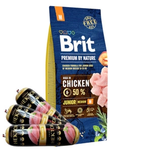 BRIT Premium By Nature Junior M 15kg + Hektor kodulinnuliha baari 3x900g