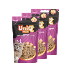 UNIQ PETS kasside maiuspalad - karvapallide pehmed südamed kanaga 50g
