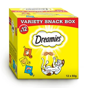 DREAMIES™ Variety Snack Box – täiendav toit kassidele (kanaga, juustuga ja lõhemaitseline) – 12x60g