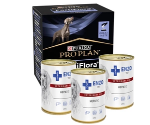 PURINA PVD FortiFlora Dog 30 kotikest + 3x ENZO VET Hepatic koertele 400g