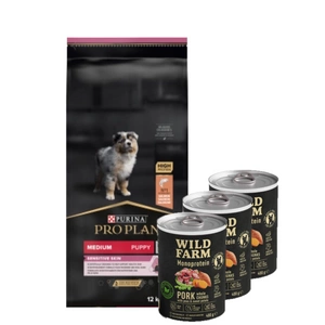 Purina Pro Plan Medium Puppy Sensitive Optiderma, lõhe ja riis 12kg