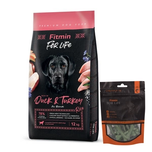 FITMIN dog For Life Duck & Turkey 12 kg + FITMIN Hambaravi koertele merevetikaga 70g