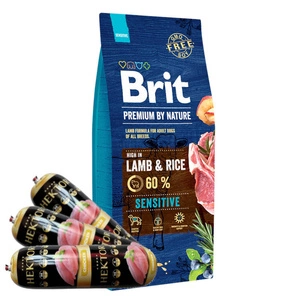 BRIT Premium By Nature Sensitive lambaliha 15kg + Hector kodulinnuliha baari 3x900g
