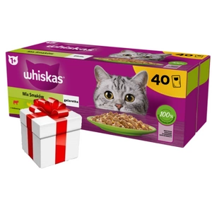WHISKAS Adult paketėliai 40 x 85 g Fishy Treats - drėgnas maistas suaugusioms katėms drebučiuose (su lašiša, tunu, menke, balta žuvimi)