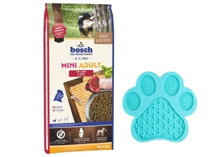 Bosch Adult Mini Lamb &amp; Rice, lambaliha ja riis (uus retsept) 15kg + BILLIGER licks the mat