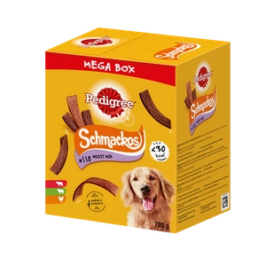 PEDIGREE® Mega Box SchmackosTM - Täiendav toit täiskasvanud koertele (veise-, lamba- ja linnuliha maitsega) - 790g