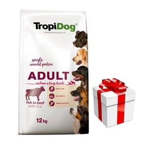 TROPIDOG Premium Adult keskmist ja suurt tõugu veiseliha riisiga 12kg