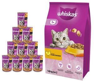 WHISKAS Adult 14kg - kuivtoit kassidele kana ja köögiviljadega