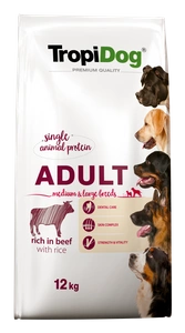 TROPIDOG Premium Adult keskmist ja suurt tõugu veiseliha riisiga 12kg