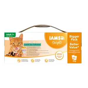 IAMS- Delights kotitoit täiskasvanud kassidele liha- ja kalatoiduga kastmes 40x85g
