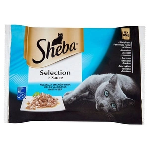 SHEBA kotike 4x85g Selection in Sauce Fish Flavours - märg kassitoit kastmes (valge kala, lõhe, tursk, tuunikala)