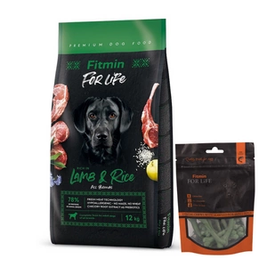 FITMIN dog For Life lambaliha riisiga 12 kg + FITMIN Hambaravi koertele merevetikaga 70g