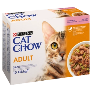 PURINA Cat Chow Täiskasvanud kassitoit lõhe ja roheliste ubadega želees 10x85 g