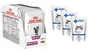 ROYAL CANIN Renal kanaga 12x85g kotike + ENZO VET Renal veiseliha geeliga kassidele 3x100g