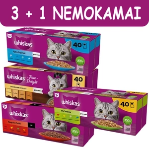 WHISKAS Adult paketėliai 40 x 85 g Fishy Treats - drėgnas maistas suaugusioms katėms drebučiuose (su lašiša, tunu, menke, balta žuvimi)