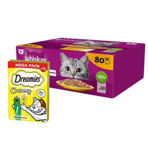 WHISKAS Adult sachet 80 x 85 g Poultry Piece - märgtoit täiskasvanud kassidele želees (tükkidega: kana, part, linnuliha, kalkun)