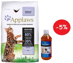 Applaws Adult Chicken with Extra Duck Dry cat food 7,5kg + LAB V lõheõli koertele ja kassidele 500ml