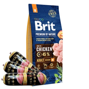 BRIT Premium By Nature Adult M 15kg + Hector linnuliha baari 3x900g