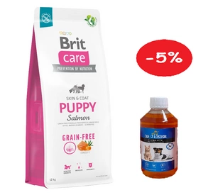 BRIT CARE Dog Grain-free Puppy Salmon 12kg + LAB V lõheõli koertele ja kassidele 500ml 5% OFF