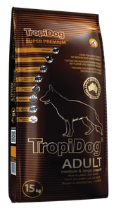TROPIDOG Super Premium täiskasvanud keskmist ja suurt tõugu koertele Lambaliha riisiga 15kg