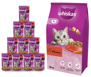 WHISKAS Adult 14kg - kuivtoit kassidele veiseliha ja köögiviljadega