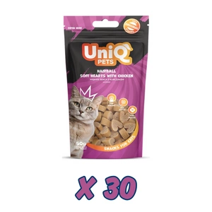 UNIQ PETS kasside maiuspalad - karvapallide pehmed südamed kanaga 50g