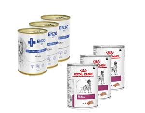 ROYAL CANIN Renal Canine 3x410g purk + ENZO VET neerudiit koerte neeruhaigustele loomalihaga 3x400g
