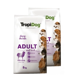 TROPIDOG Premium Adult Small Breeds lambaliha ja riisiga 8kg