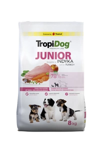 TROPIDOG Premium Junior väikestele ja keskmise suurusega koertele lõhe ja riisiga 8kg